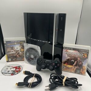 Sony PlayStation 3 PS3 FAT 80GB Console CECHL01 Bundle - 4 Games - Tested
